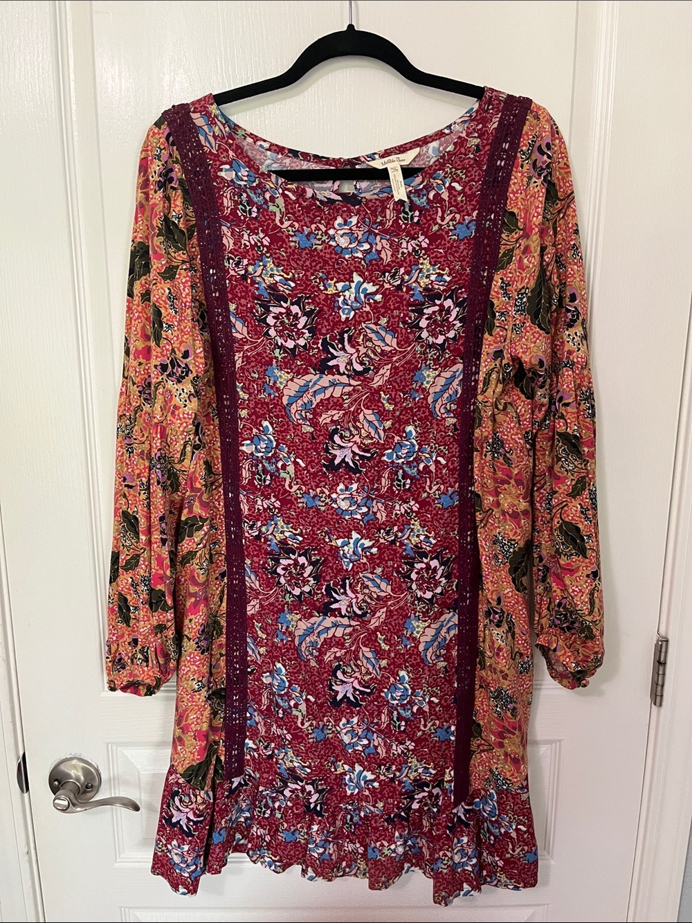 Matilda Jane Burgundy Pink Blue Mixed-Print Long Sleeve Tunic Dress